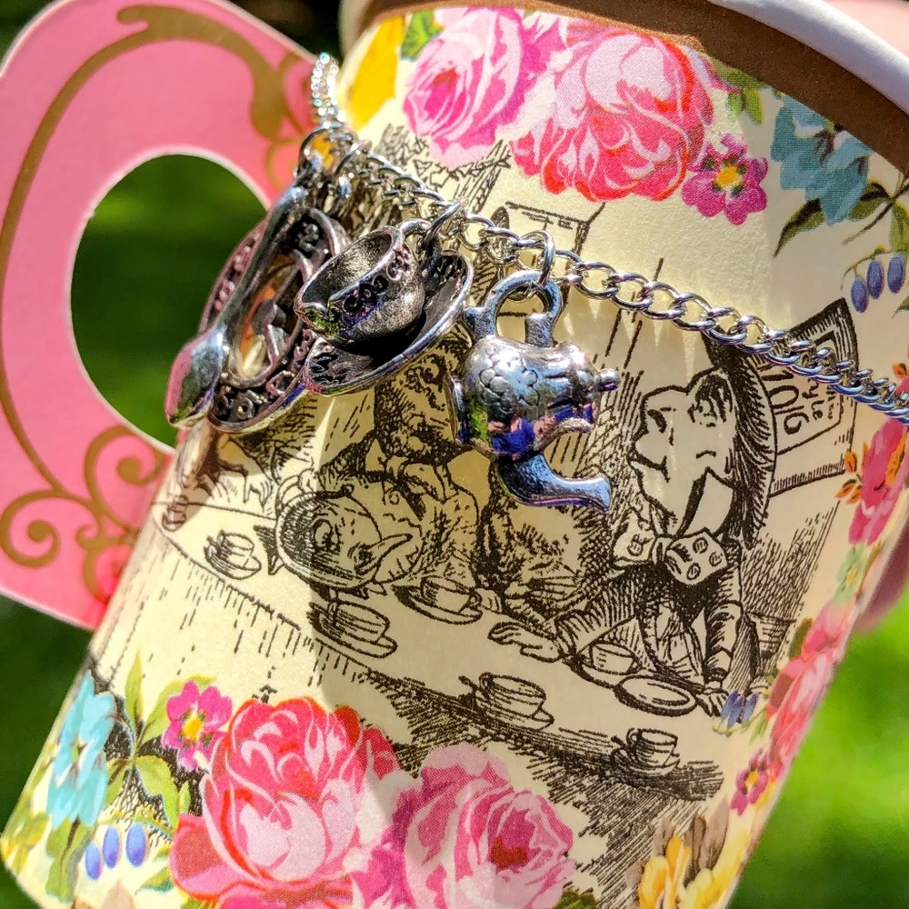 Alice in Wonderland Tea Party Silver Charm Necklace - Picture 3 of 16